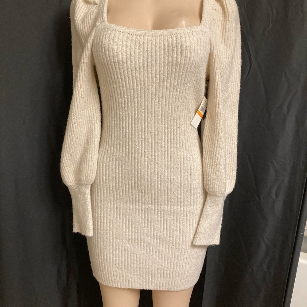 Cream Ribbed Knit Dress